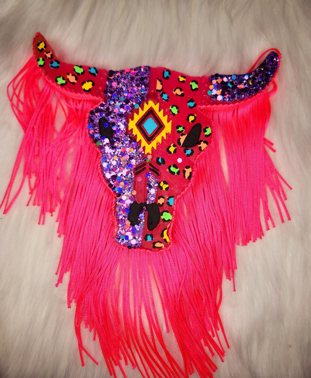 Neon leopard print fringed bull