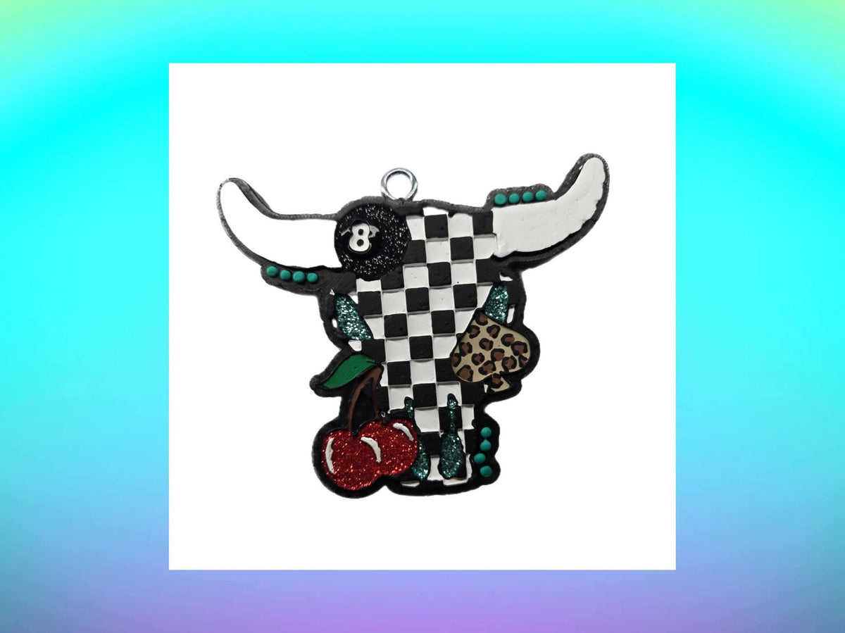 Checkered spade 8 ball cherry bull