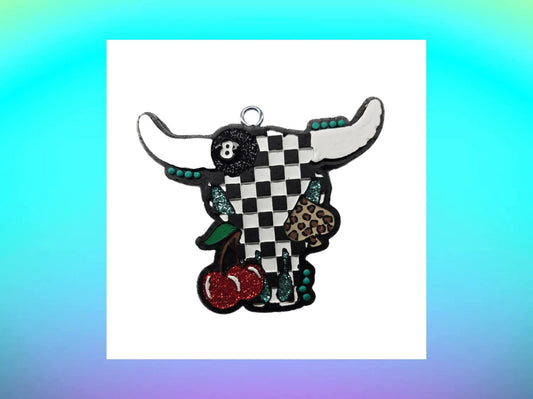 Checkered spade 8 ball cherry bull